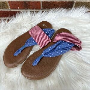 Sanuk Red White and Blue Tan Sock Sling Back Gladiator Sandals